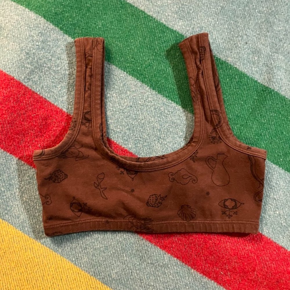 ARQ Wide Strap Bra - brown tattoo pattern - Size Small (LISTING FOR SINGLE ITEM)